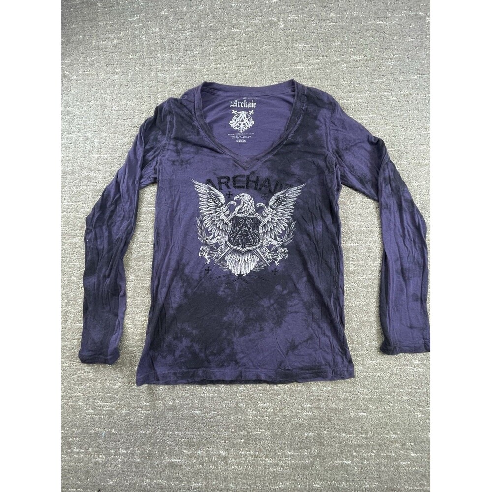 Women's Long Sleeve V-Neck Archaic Affliction XL T Shirt Purple Flag